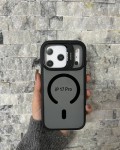 İPhone 17 Pro Uyumlu Siyah MagSafe Standlı Kılıf – Lens Çerçeveli