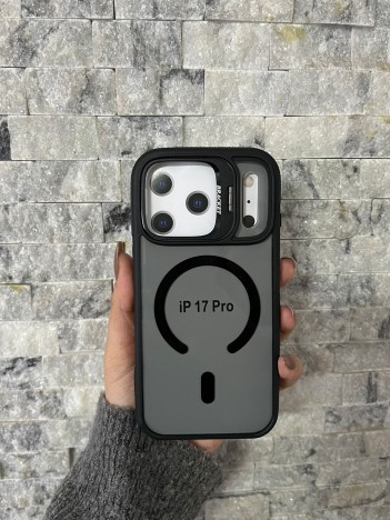 İPhone 17 Pro Uyumlu Siyah MagSafe Standlı Kılıf – Lens Çerçeveli