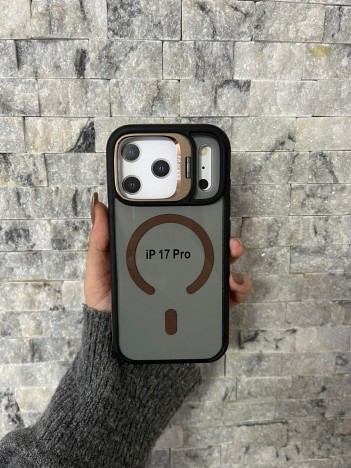 İPhone 17 Pro Uyumlu Kahverengi MagSafe Standlı Kılıf – Lens Çerçeveli