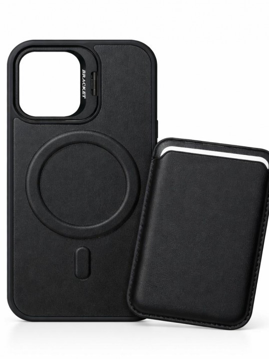 iPhone 13 / 14 Uyumlu Siyah Kartlıklı MagSafe Standlı Kılıf