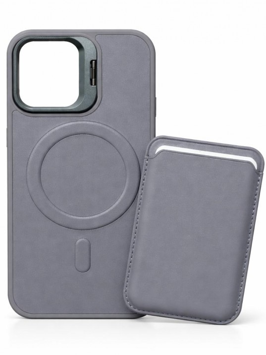 iPhone 13 / 14 Uyumlu Gri Kartlıklı MagSafe Standlı Kılıf