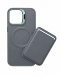 iPhone 15 Pro Uyumlu Gri Kartlıklı MagSafe Standlı Kılıf