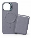 iPhone 15 Pro Max Uyumlu Gri Kartlıklı MagSafe Standlı Kılıf