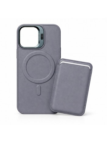 iPhone 15 Pro Max Uyumlu Gri Kartlıklı MagSafe Standlı Kılıf