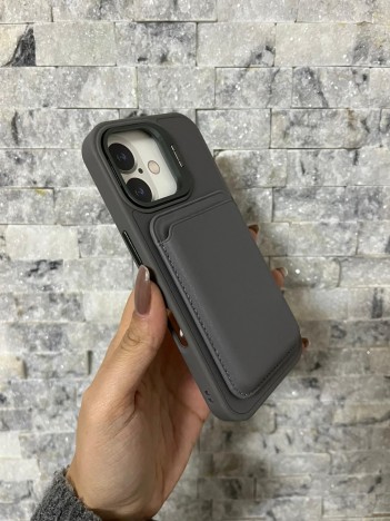 İPhone 16 Uyumlu Gri Kartlıklı MagSafe Standlı Kılıf