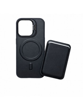 iPhone 16 Pro Uyumlu Siyah Kartlıklı MagSafe Standlı Kılıf