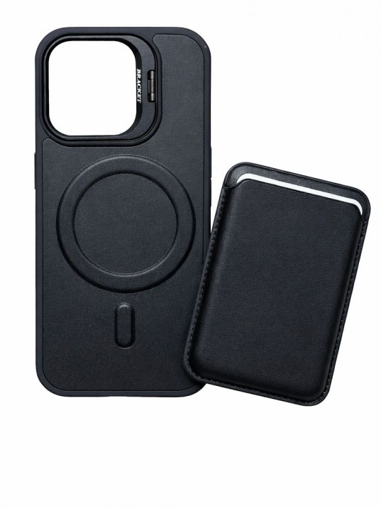 iPhone 16 Pro Uyumlu Siyah Kartlıklı MagSafe Standlı Kılıf iPhone 16 Pro Uyumlu Siyah Kartlıklı MagSafe Standlı Kılıf