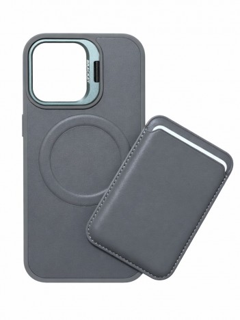 iPhone 16 Pro Uyumlu Gri Kartlıklı MagSafe Standlı Kılıf