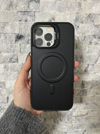 İPhone 16 Pro Max Uyumlu Siyah Kartlıklı MagSafe Standlı Kılıf