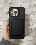 İPhone 16 Pro Max Uyumlu Siyah Kartlıklı MagSafe Standlı Kılıf