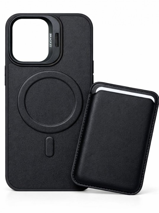 iPhone 16 Pro Max Uyumlu Siyah Kartlıklı MagSafe Standlı Kılıf iPhone 16 Pro Max Uyumlu Siyah Kartlıklı MagSafe Standlı Kılıf