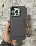 İPhone 16 Pro Max Uyumlu Gri Kartlıklı MagSafe Standlı Kılıf
