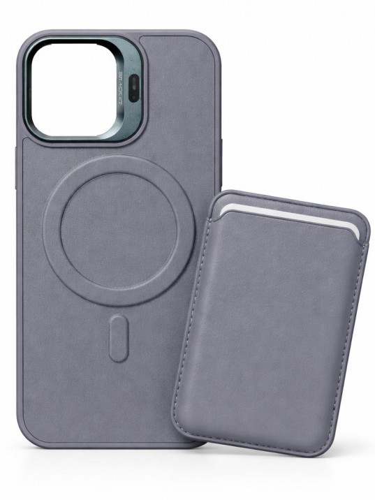 iPhone 16 Pro Max Uyumlu Gri Kartlıklı MagSafe Standlı Kılıf iPhone 16 Pro Max Uyumlu Gri Kartlıklı MagSafe Standlı Kılıf