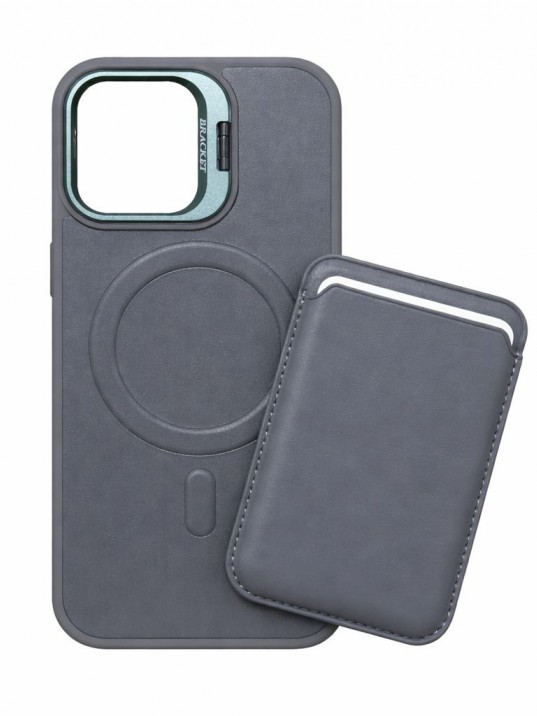 iPhone 17 Uyumlu Gri Kartlıklı MagSafe Standlı Kılıf iPhone 17 Uyumlu Gri Kartlıklı MagSafe Standlı Kılıf