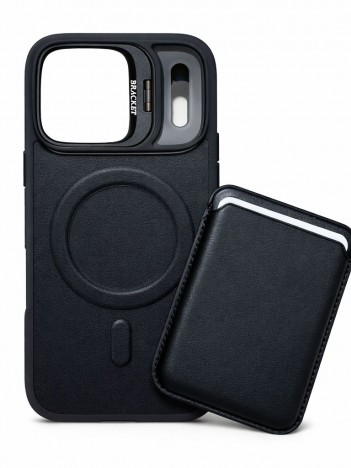 iPhone 17 Pro Uyumlu Siyah Kartlıklı MagSafe Standlı Kılıf