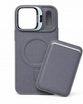 iPhone 17 Pro Uyumlu Gri Kartlıklı MagSafe Standlı Kılıf