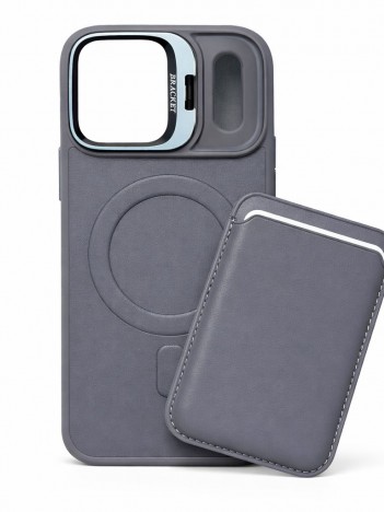 iPhone 17 Pro Uyumlu Gri Kartlıklı MagSafe Standlı Kılıf