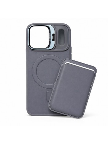 iPhone 17 Pro Uyumlu Gri Kartlıklı MagSafe Standlı Kılıf
