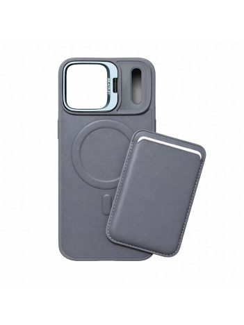 iPhone 17 Pro Max Uyumlu Gri Kartlıklı MagSafe Standlı Kılıf
