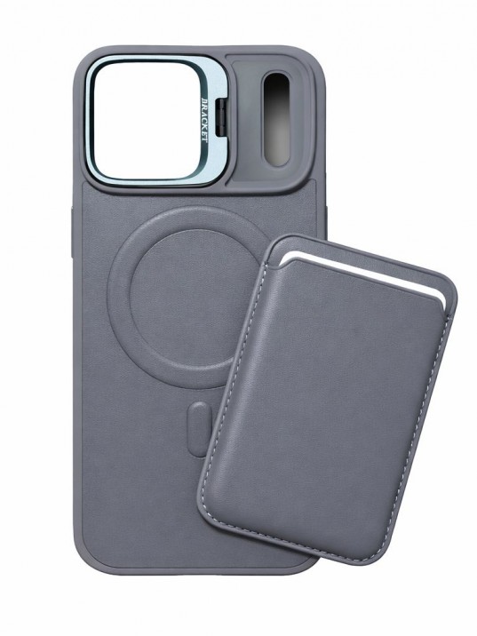 iPhone 17 Pro Max Uyumlu Gri Kartlıklı MagSafe Standlı Kılıf