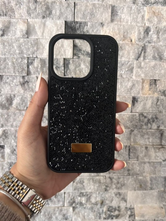 İPhone 15 Pro Swarovski Siyah Taşlı Kılıf