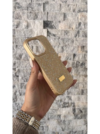İPhone 15 Pro Swarovski Taşlı Gold Kılıf
