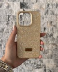 İPhone 15 Pro Swarovski Taşlı Gold Kılıf