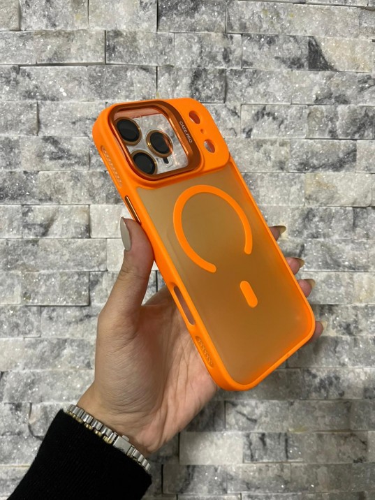 İPhone 17 Pro Max Uyumlu Turuncu MagSafe Standlı Lens Korumalı Case Pro Kılıf