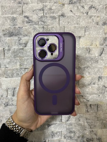 İPhone 15 Pro Uyumlu Mor MagSafe Standlı Lens Korumalı Case Pro Kılıf