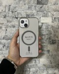 İPhone 15 Uyumlu Gri Sert Şeffaf MagSafe Premium Kılıf