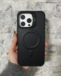 İPhone 15 Pro Max Uyumlu Siyah Kartlıklı MagSafe Standlı Kılıf