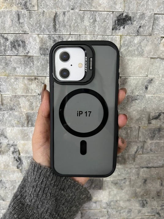 İPhone 17 Uyumlu Siyah MagSafe Standlı Kılıf – Lens Çerçeveli