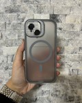 İPhone 15 Uyumlu Gri MagSafe Standlı Lens Korumalı Case Pro Kılıf