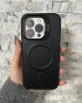 İPhone 15 Pro Uyumlu Siyah Kartlıklı MagSafe Standlı Kılıf