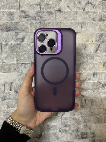 İPhone 15 Pro Max Uyumlu Mor MagSafe Standlı Lens Korumalı Case Pro Kılıf