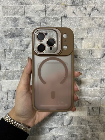 İPhone 17 Pro Uyumlu Kahverengi MagSafe Standlı Lens Korumalı Case Pro Kılıf