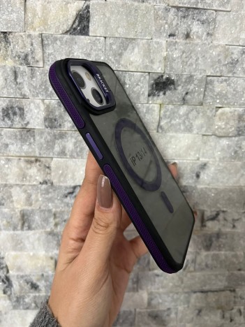 İPhone 13 / 14 Uyumlu Mor MagSafe Standlı Kılıf – Lens Çerçeveli