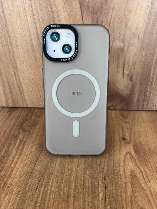 İPhone 15 Uyumlu Buzlu Kum Kahvesi MagSafe Kılıf – Lens Çerçeveli, Premium Koruma