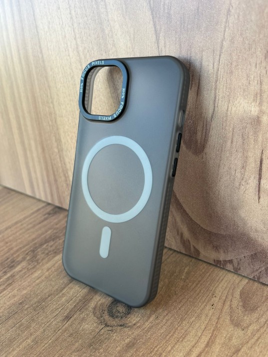 İPhone 15 Uyumlu Buzlu Duman Gri MagSafe Kılıf – Lens Çerçeveli Premium Koruma