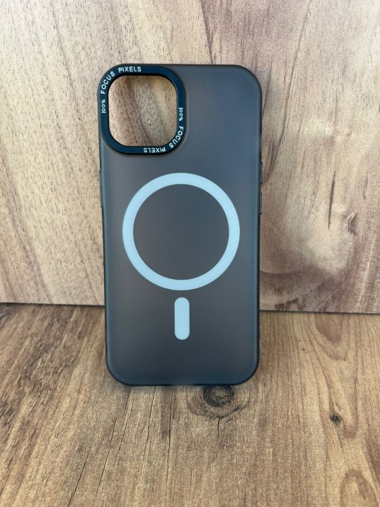 İPhone 15 Uyumlu Buzlu Duman Gri MagSafe Kılıf – Lens Çerçeveli Premium Koruma