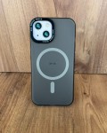 İPhone 15 Uyumlu Buzlu Duman Gri MagSafe Kılıf – Lens Çerçeveli Premium Koruma