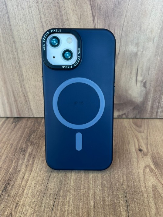 İPhone 15 Uyumlu Buzlu Lacivert MagSafe Kılıf – Lens Çerçeveli, Premium Koruma
