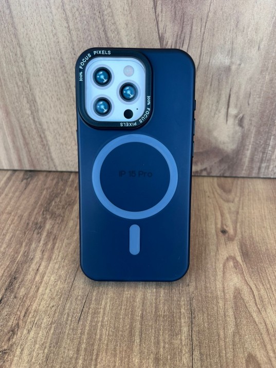 İPhone 15 Pro Uyumlu Buzlu Lacivert MagSafe Kılıf – Lens Çerçeveli, Premium Koruma