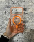 İPhone 17 Pro Max Uyumlu Turuncu Sert Şeffaf MagSafe Premium Kılıf