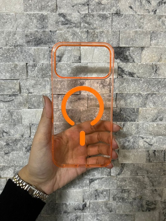 İPhone 17 Pro Max Uyumlu Turuncu Sert Şeffaf MagSafe Premium Kılıf