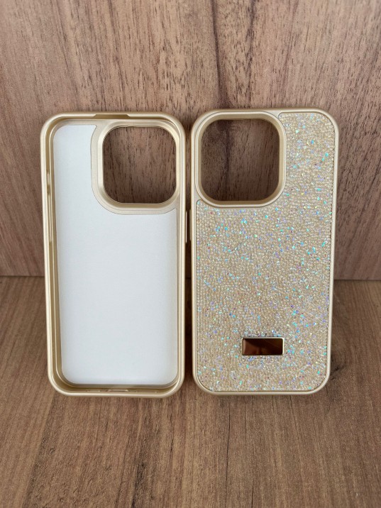 İPhone 15Pro Swarovski Taşlı Gold Kılıf
