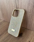 İPhone 15Pro Swarovski Taşlı Gold Kılıf