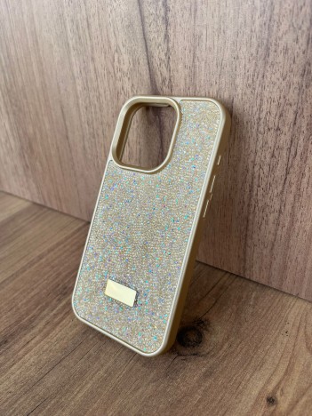 İPhone 15Pro Swarovski Taşlı Gold Kılıf