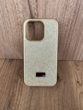 İPhone 15Pro Swarovski Taşlı Gold Kılıf