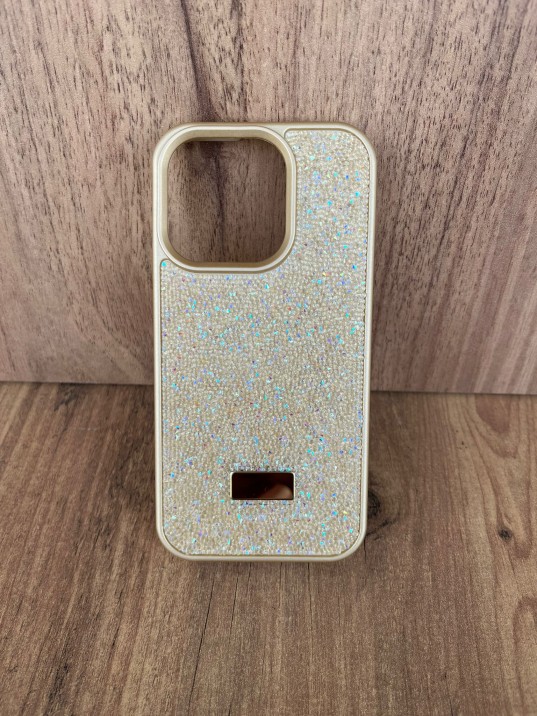 İPhone 15Pro Swarovski Taşlı Gold Kılıf